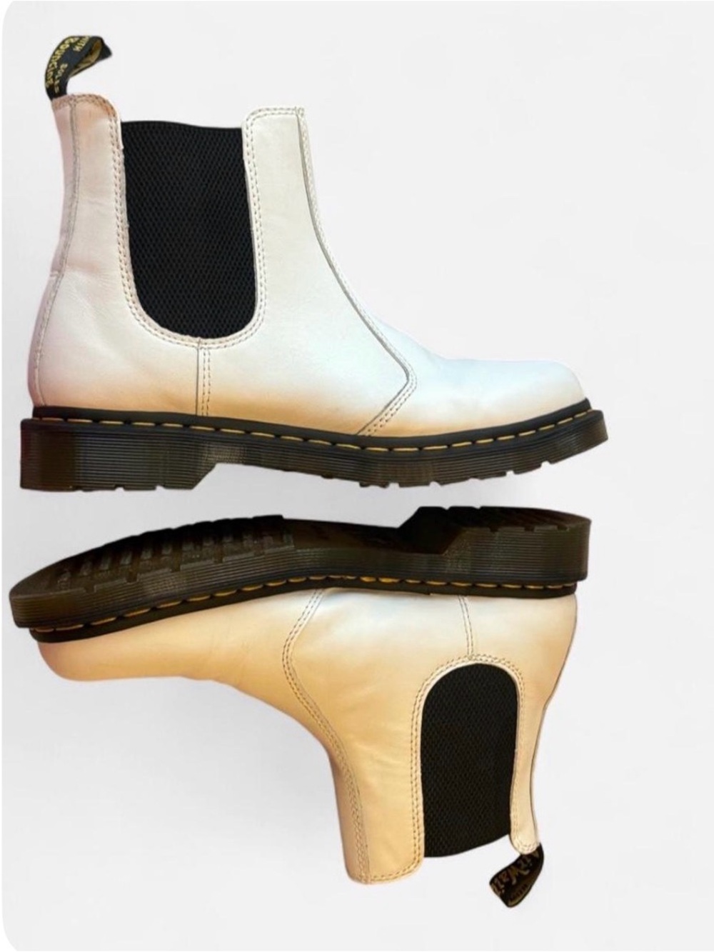 Dr. Martens White Chelsea Boots with Black Elastic Panels